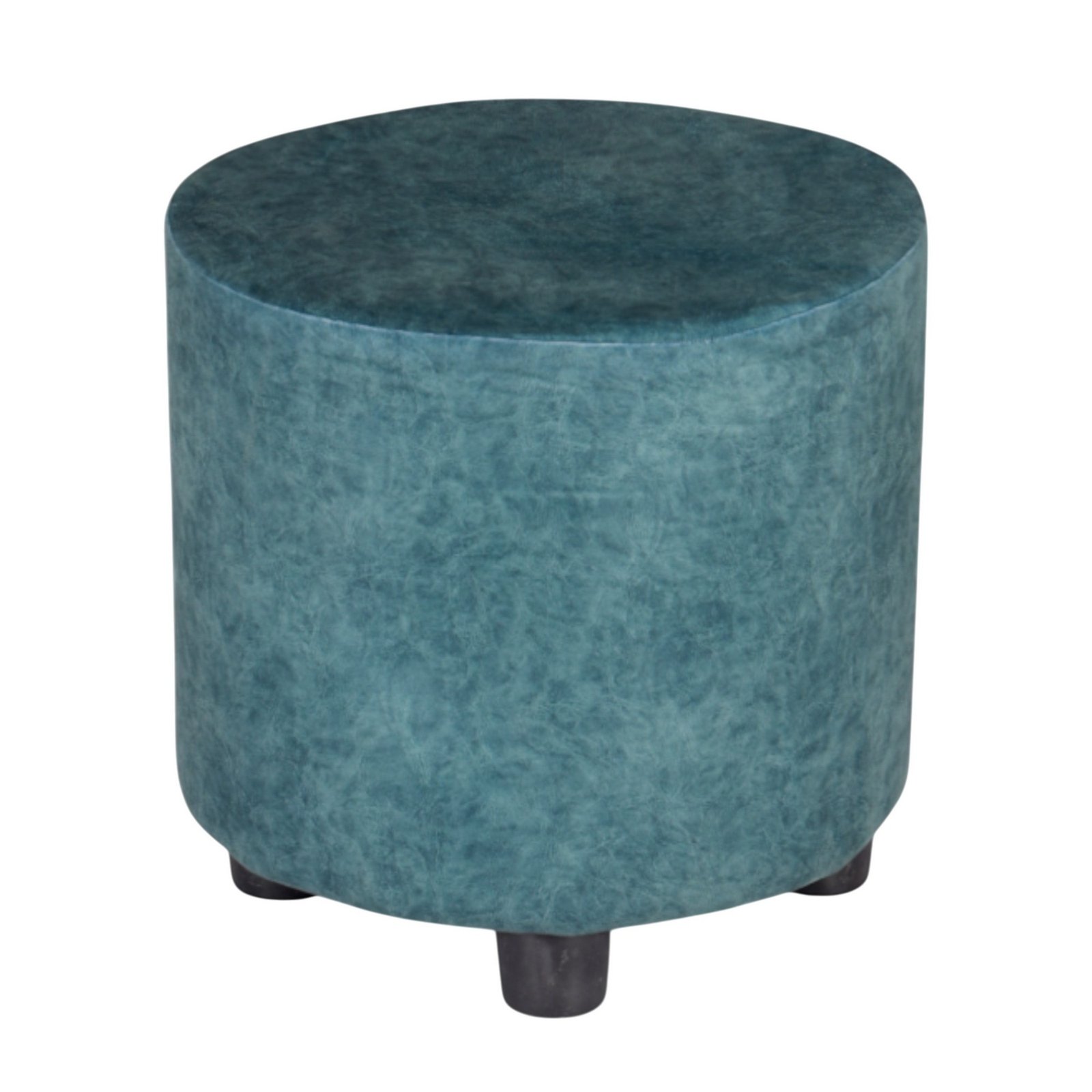 Ikiriya Lisbon Solid Wood Contemporary Round Set of 2 Pouffees in Blue Jacquard Work Fabric Upholstery - Image 2