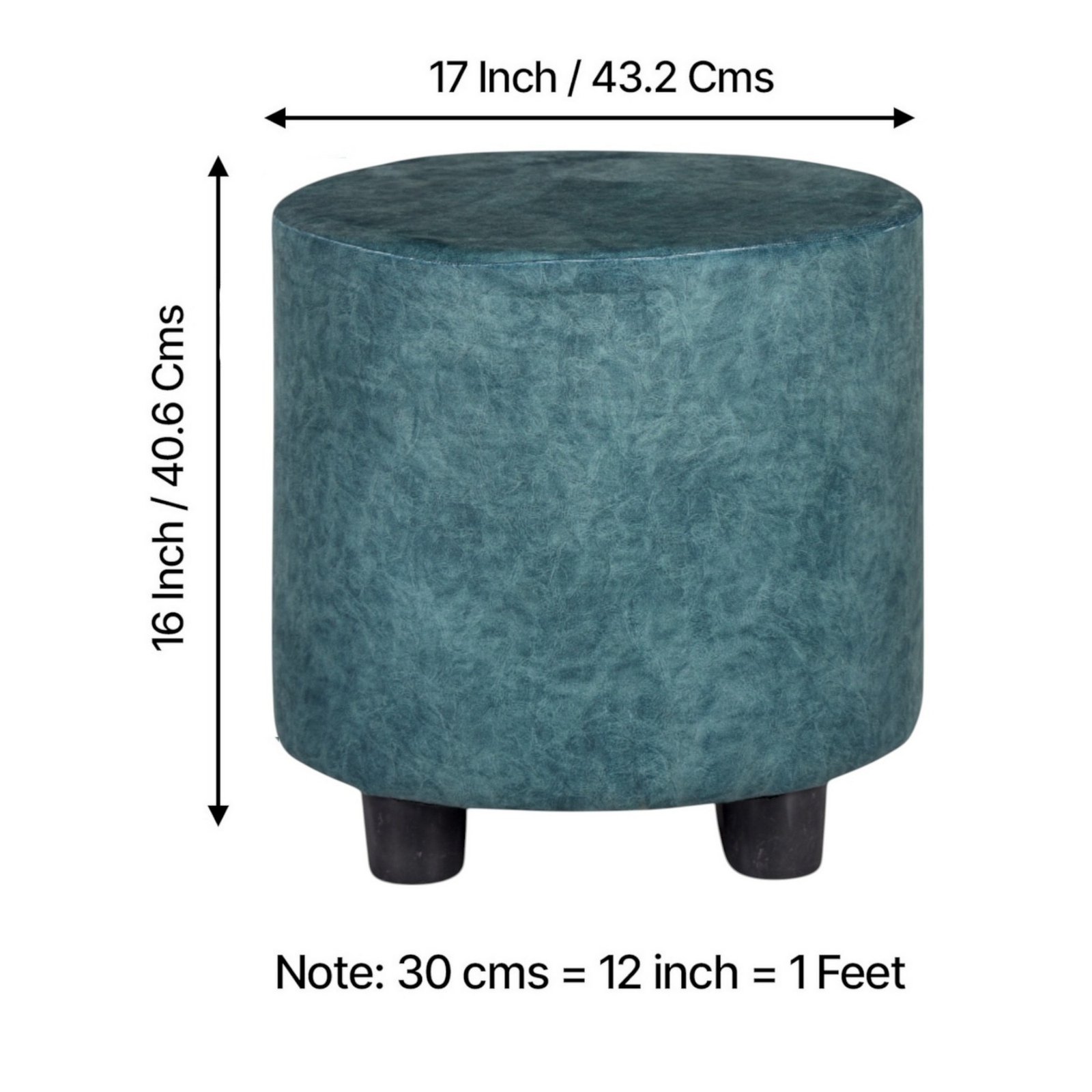 Ikiriya Lisbon Solid Wood Contemporary Round Set of 2 Pouffees in Blue Jacquard Work Fabric Upholstery - Image 3