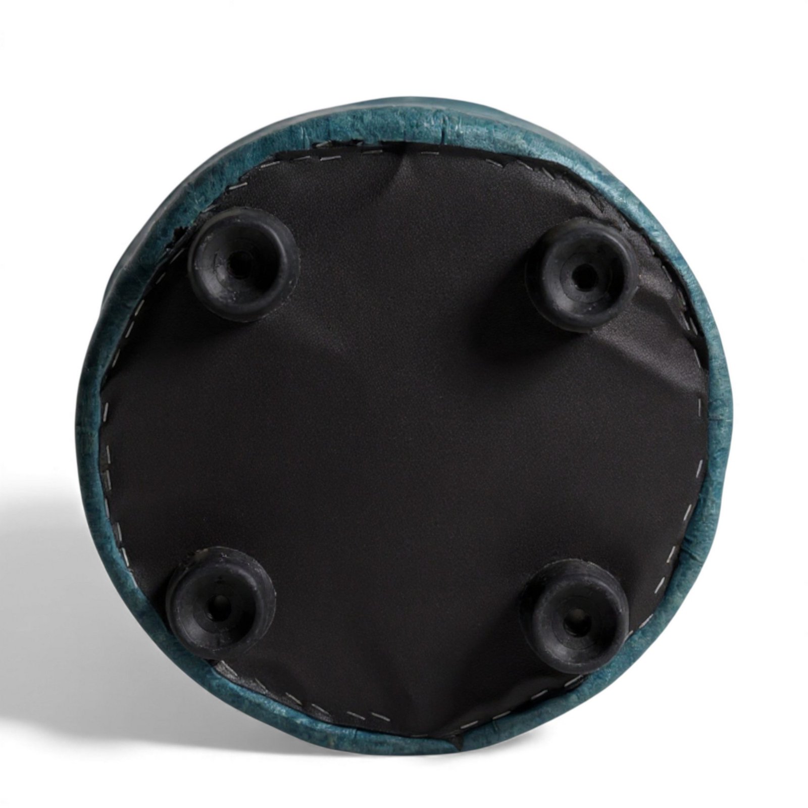 Ikiriya Lisbon Solid Wood Contemporary Round Set of 2 Pouffees in Blue Jacquard Work Fabric Upholstery - Image 9