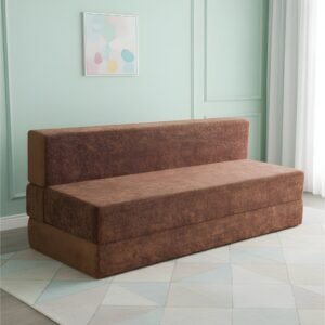 Ikiriya Naples 3 Seater Contemporary Sofa Cum Bed in Caramel Brown Sparkle Velvet Upholstery - 5 Feet Width