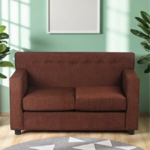 Ikiriya Oakville Solid Wood Contemporary 2 Seater Sofa in Brown Mossy Fabric Upholstery