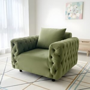 Ikiriya Jackson Solid Wood Contemporary 1 Seater Sofa Chair in Pear Green Velvet Upholstery
