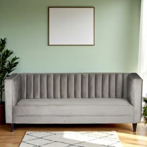 Ikiriya Camilla Solid Wood Contemporary 3 Seater Sofa in Iron Grey Velvet Upholstery