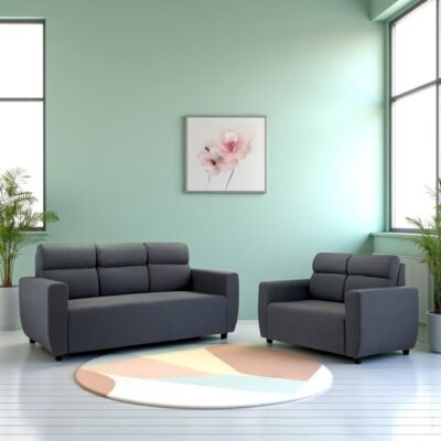 Ikiriya Dayton Solid Wood Contemporary 3+2 Seater Sofa Set in Anchor Grey Fabric Upholstery