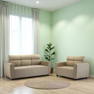 Ikiriya Dayton Solid Wood Contemporary 3+2 Seater Sofa Set in Caramel Brown Fabric Upholstery