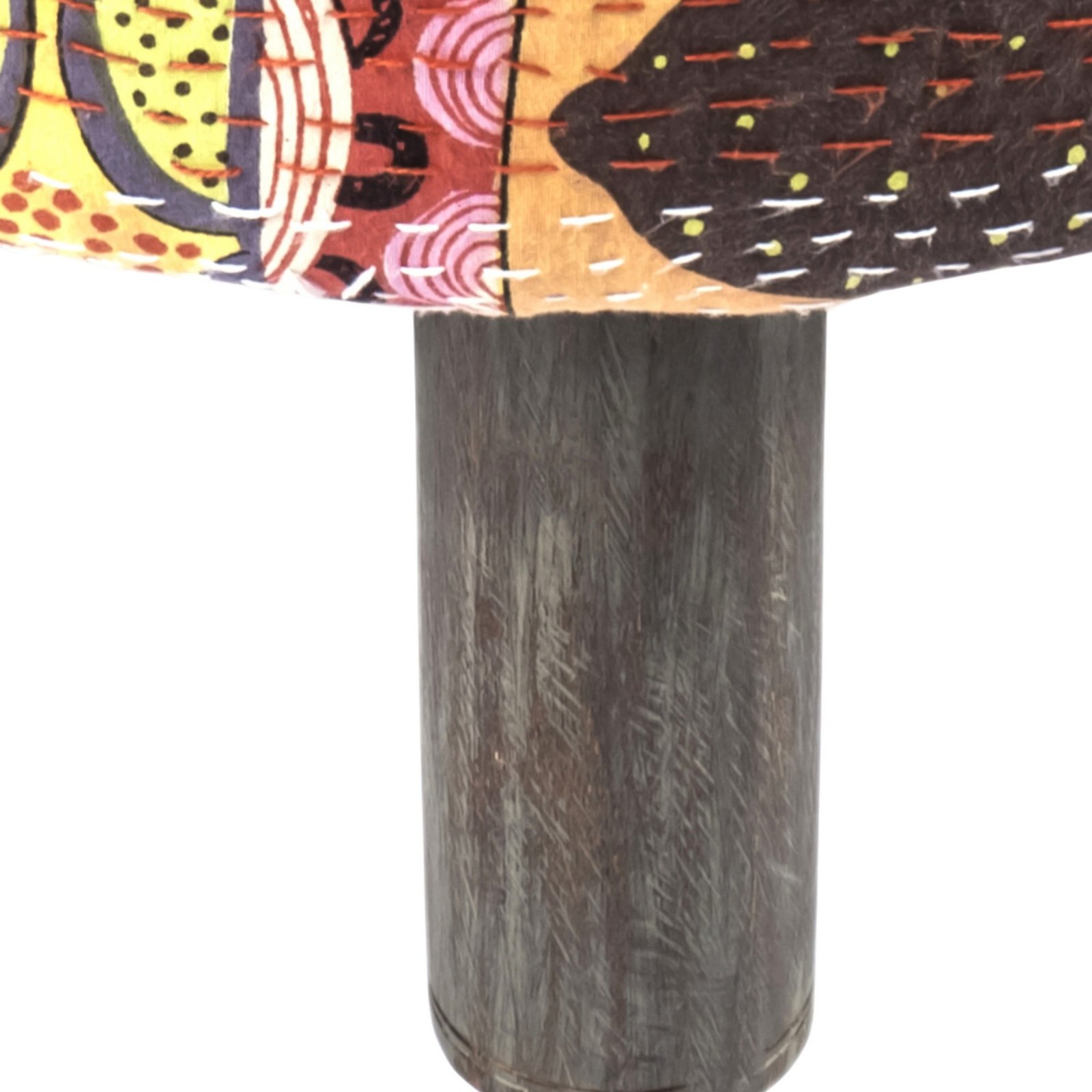Ikiriya Morgan Acacia Wood Bohemian Round Pouf Stool in Israel Print Patchwork Kantha Upholstery - Image 3