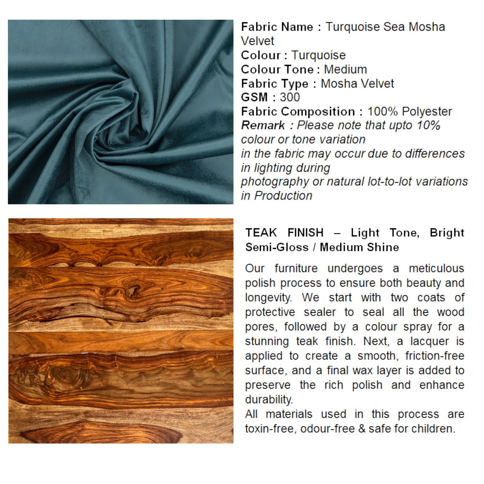 Ikiriya Louisville Acacia Wood Accent Round Pouf Stool in Turquoise Sea Velvet Upholstery - Image 5