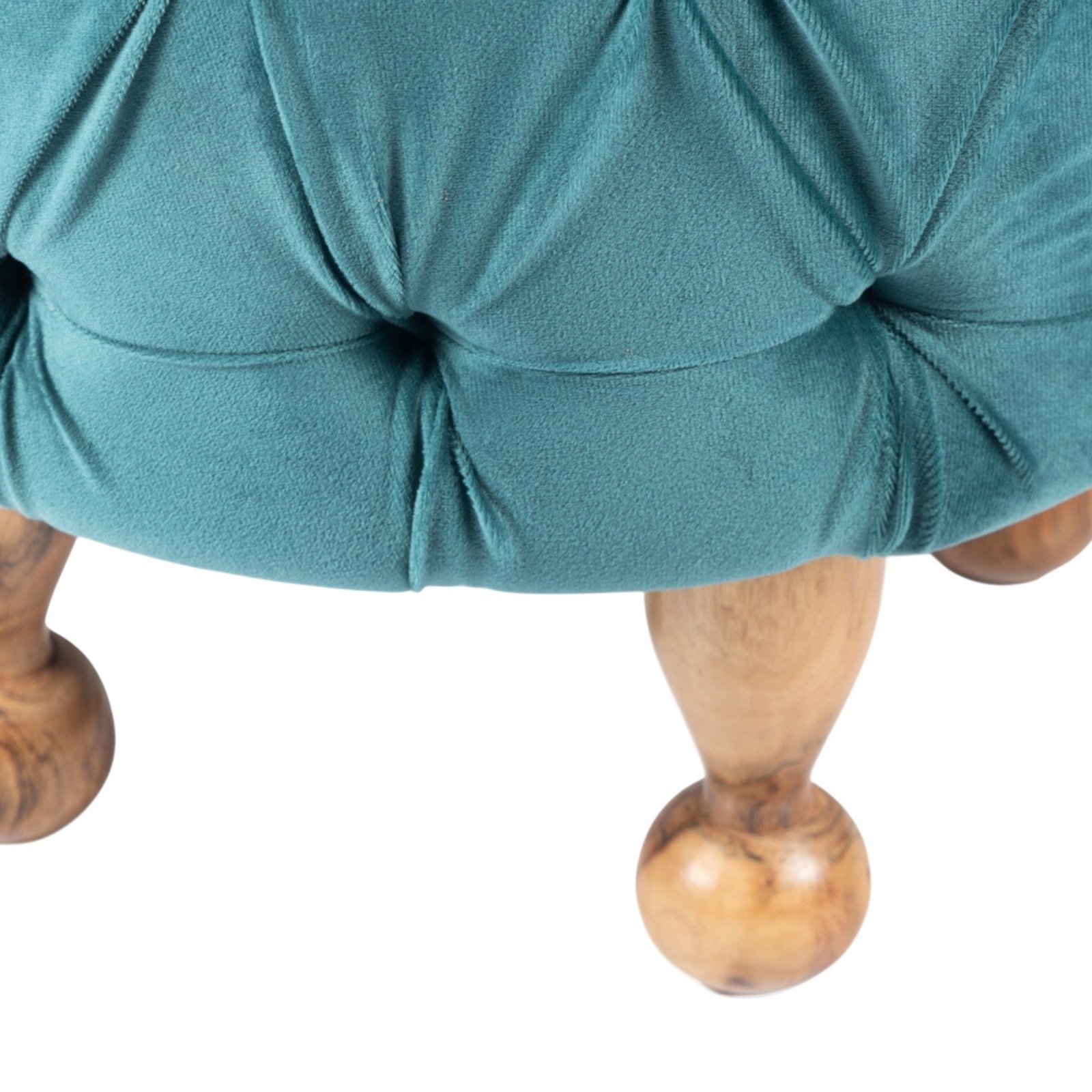 Ikiriya Louisville Acacia Wood Accent Round Pouf Stool in Turquoise Sea Velvet Upholstery - Image 8