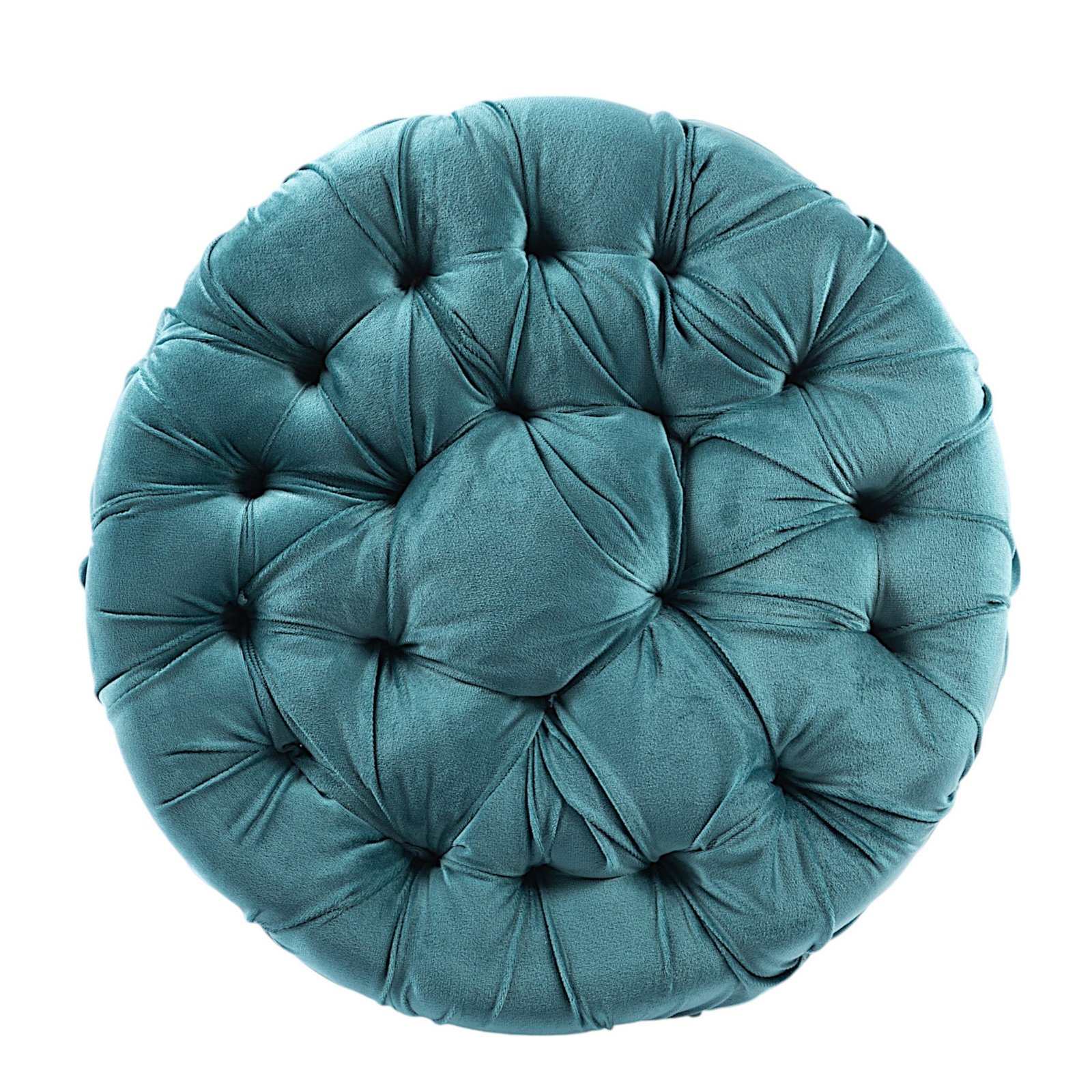 Ikiriya Louisville Acacia Wood Accent Round Pouf Stool in Turquoise Sea Velvet Upholstery - Image 9