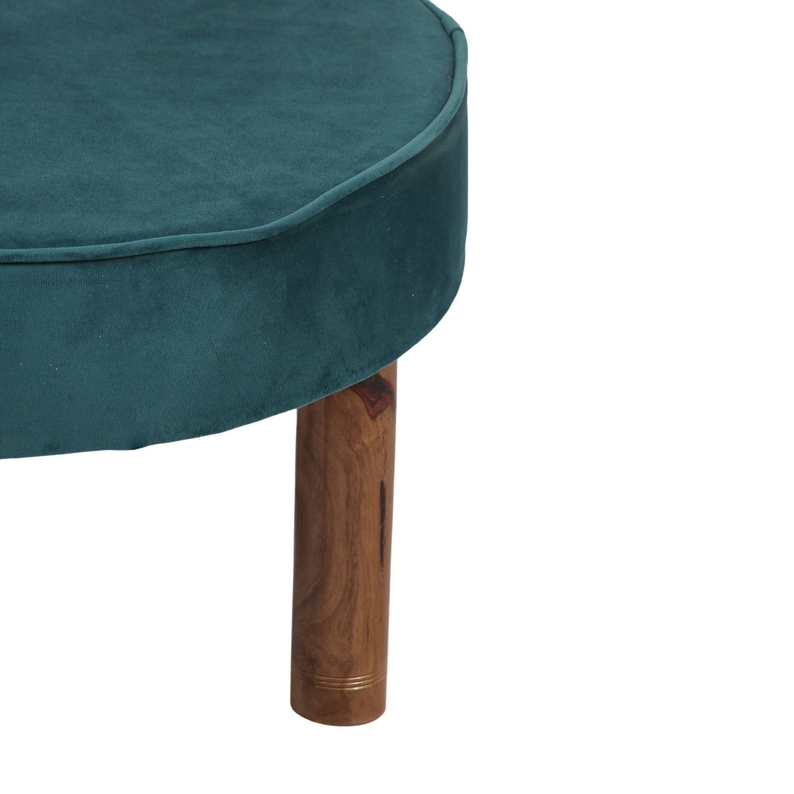 Ikiriya Sandford Acacia Wood Accent Round Set of 2 Pouf Stools in Turquoise Sea Velvet Upholstery - Image 3