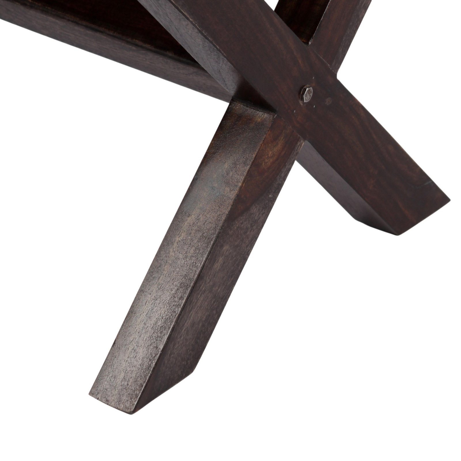 Ikiriya Rosslyn Sheesham Wood Mid Century Rectangle Ottoman in Fruit Print Blue Kantha Upholstery - Image 9