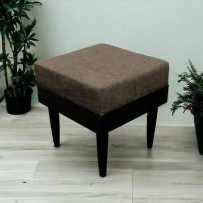 Ikiriya Lisbon Sheesham Wood Accent Square Stool in Jute Brown Upholstery