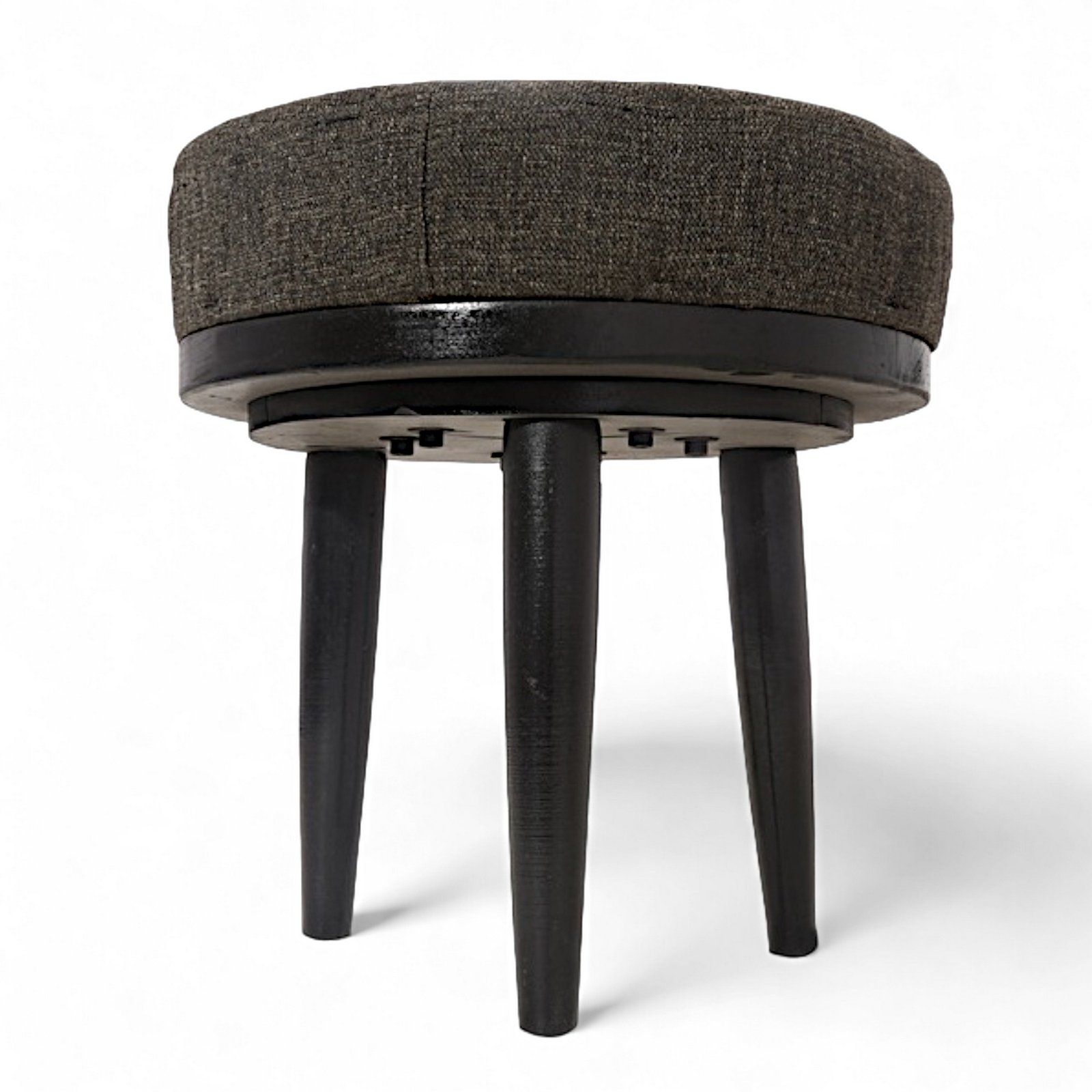 Ikiriya Lisbon Sheesham Wood Accent Round Set of 2 Stools in Jute Brown Upholstery - Image 3