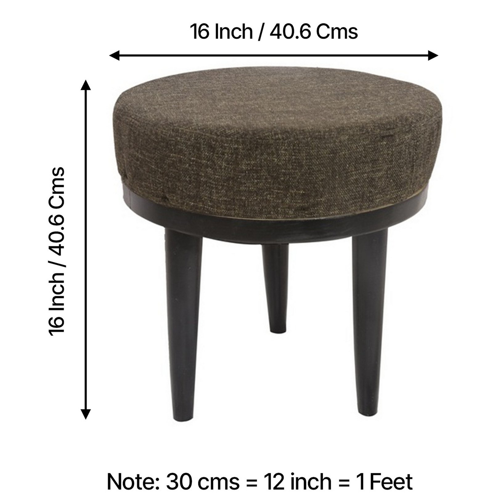 Ikiriya Lisbon Sheesham Wood Accent Round Set of 2 Stools in Jute Brown Upholstery - Image 4