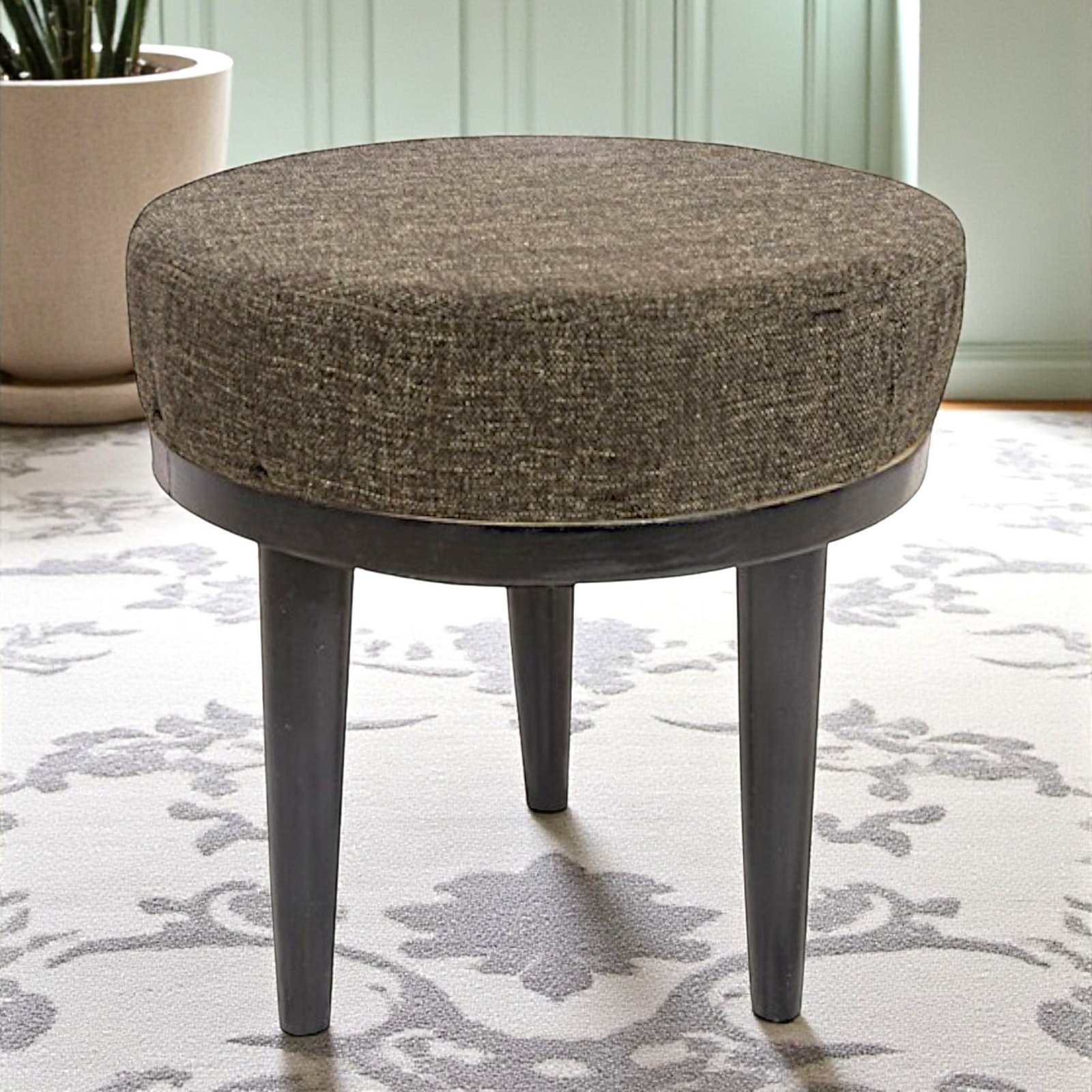 Ikiriya Lisbon Sheesham Wood Accent Round Set of 2 Stools in Jute Brown Upholstery - Image 7