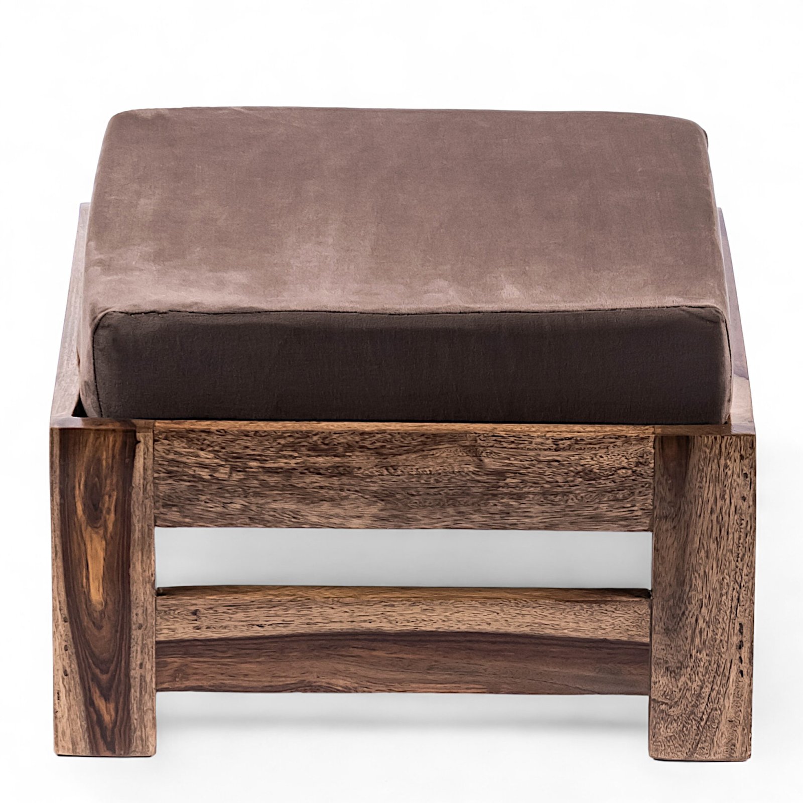 Ikiriya Amber Sheesham Wood Contemporary Square Set of 2 Foot Stools in Teak Finish with Cedar Brown Velvet Cushion - Image 4