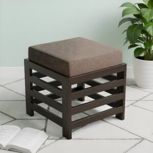 Ikiriya Houston Sheesham Wood Contemporary Square Stool in Extra Dark Mahagony Finish with Jute Brown Cushion