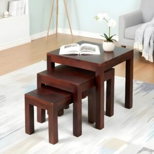 Ikiriya Oakland Sheesham Wood Contemporary Set of 3 Nesting Tables in Dark Walnut Finish