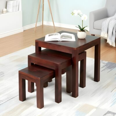 Ikiriya Oakland Sheesham Wood Contemporary Set of 3 Nesting Tables in Dark Walnut Finish