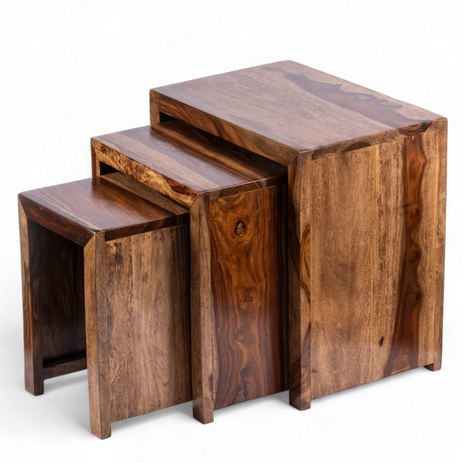 Ikiriya Oakland Sheesham Wood Contemporary Set of 3 Nesting Tables in Teak Finish - Image 11
