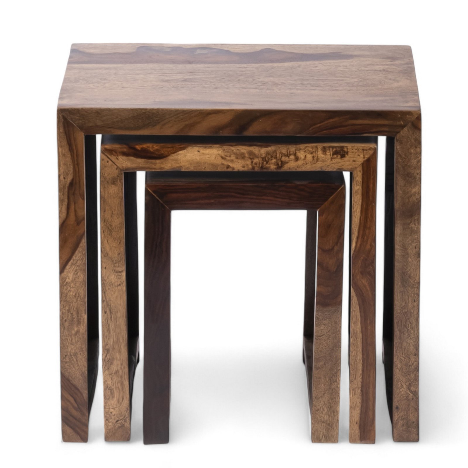 Ikiriya Oakland Sheesham Wood Contemporary Set of 3 Nesting Tables in Teak Finish - Image 2