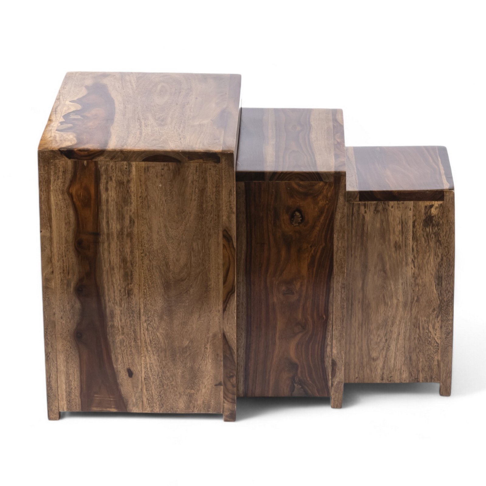 Ikiriya Oakland Sheesham Wood Contemporary Set of 3 Nesting Tables in Teak Finish - Image 3