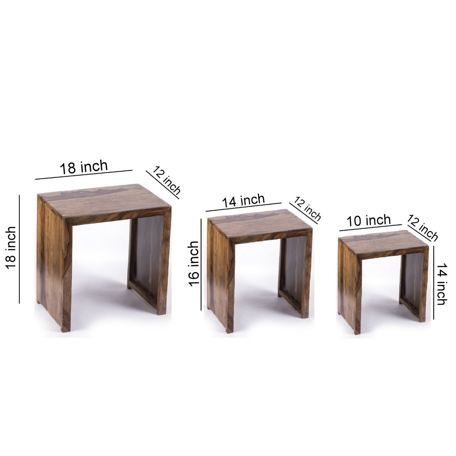 Ikiriya Oakland Sheesham Wood Contemporary Set of 3 Nesting Tables in Teak Finish - Image 4