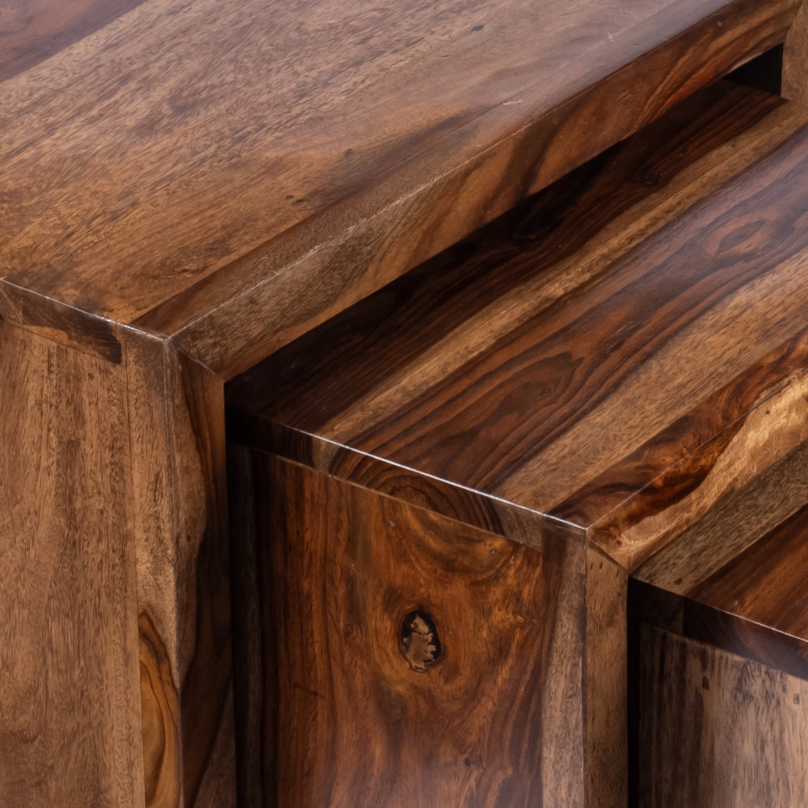 Ikiriya Oakland Sheesham Wood Contemporary Set of 3 Nesting Tables in Teak Finish - Image 6