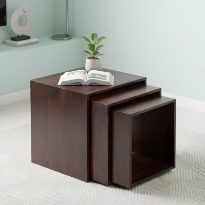 Ikiriya Oakland Sheesham Wood Contemporary Set of 3 Nesting Tables in Dark Walnut Finish