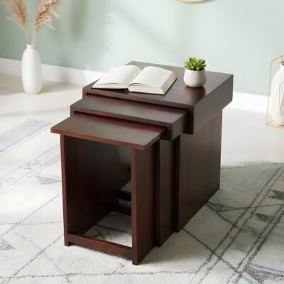 Ikiriya Oakland Sheesham Wood Contemporary Set of 3 Nesting Tables in Dark Walnut Finish
